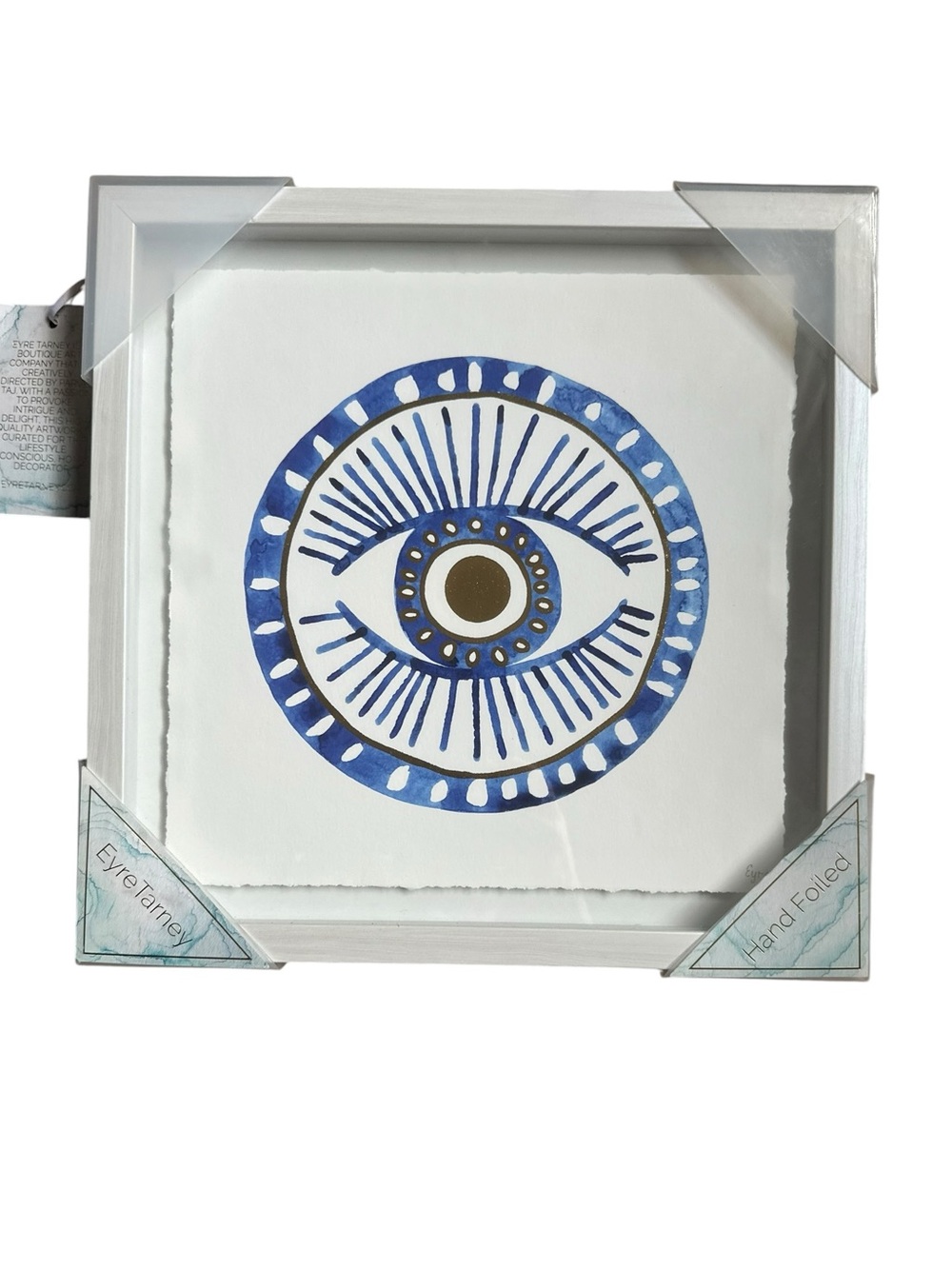 Eyre Tarney Framed Art Print – Blue & Gold Foil Eye Design – 11.5” x 11.5” – New